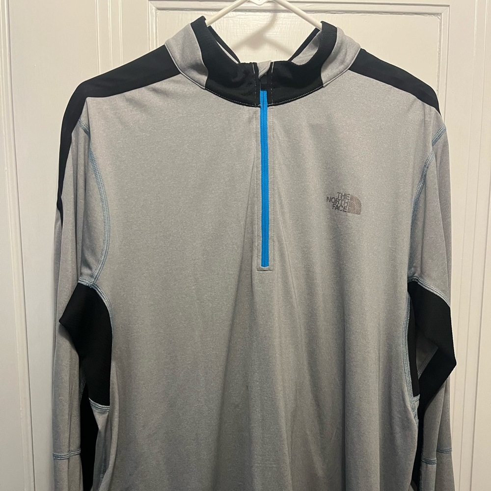 North Face Mens Large Grey Kilowatt 1/4 Zip Ls Cba8 Flashdry Quarter Zip.